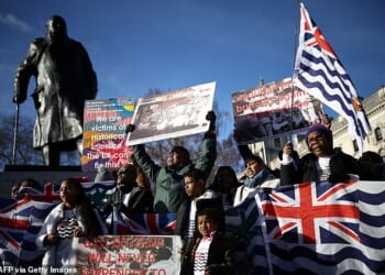 Chagossians, pictured, protesting against the proposed plan by the British government to hand over the islands to Mauritius in January