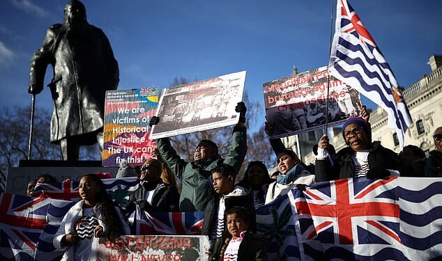 Chagossians, pictured, protesting against the proposed plan by the British government to hand over the islands to Mauritius in January