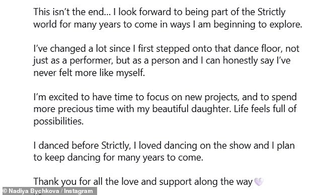 However, on Wednesday, Nadiya hinted at her 'new position' in a statement, revealing her role on the hit show is 'evolving' after nine years