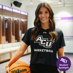 Hannah Page in Locker Room with Basketball