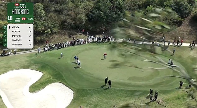 The LIV Golf broadcast drone, just moments before crashing into a tree (branch seen right)