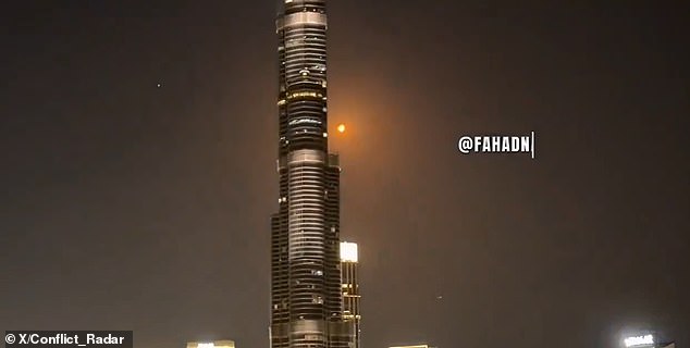 Dramatic footage showed showed an interception near the Burj Khalifa, the world's tallest building