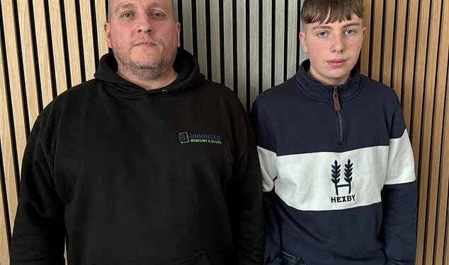 Ieuan Williams, 15, (pictured right) with his father, Lee, 47. The schoolboy is undergoing tests after unsterilised pliers were used to fit his braces three weeks ago