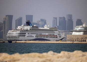 Two ships (pictured) docked at the terminal close to the old port, in Doha, Qatar