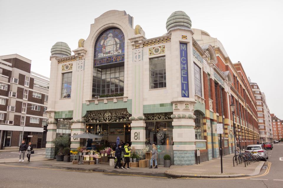 The Michelin House in London, a historic building that houses the Bibendum restaurant and a florist.