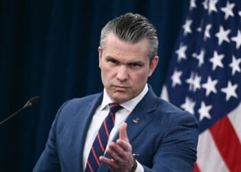Secretary of War Pete Hegseth speaks during a news conference on U.S. military action in Iran, at the Pentagon in Washington, D.C., on March 2, 2026.