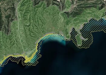 Experts say there is a '100 per cent' chance of a tsunami forming in the Mediterranean Sea in the next few decades. Pictured: A map showing evacuation zones along the French Riviera