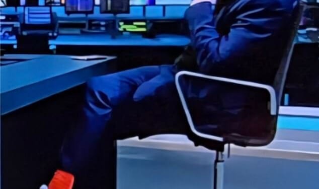 ITV's Robert Peston was mocked by viewers for his bright red socks and trainers, which were on show during an ITV News segment covering the conflict in the Middle East