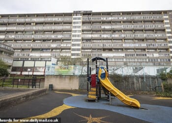 A playground stands empty in the shadow of one of the Wendover blocks on the Aylesbury estate in Walworth, south London
