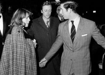 Camilla and Charles had been involved in 1972 which was cut short due to his naval duties. Pictured with her then husband Andrew Parker Bowles and Charles in 1975
