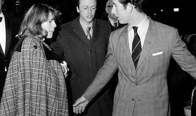 Camilla and Charles had been involved in 1972 which was cut short due to his naval duties. Pictured with her then husband Andrew Parker Bowles and Charles in 1975