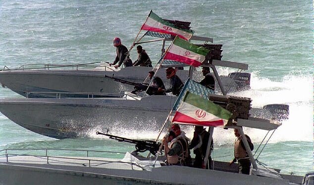 Iranian Revolutionary Guards man their speedboats in the Persian Gulf off the port of Bandar Abbas (file photo)
