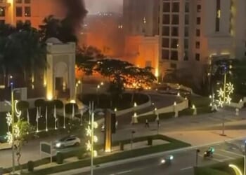 The UAE government has cracked down on anyone reposting genuine footage of the first of the attacks on Saturday, which included drones or debris causing damage at the five-star Fairmont Hotel on the Palm Jumeirah in Dubai