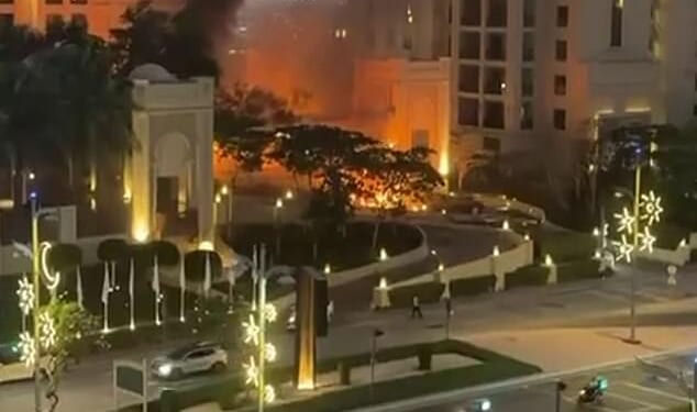 The UAE government has cracked down on anyone reposting genuine footage of the first of the attacks on Saturday, which included drones or debris causing damage at the five-star Fairmont Hotel on the Palm Jumeirah in Dubai