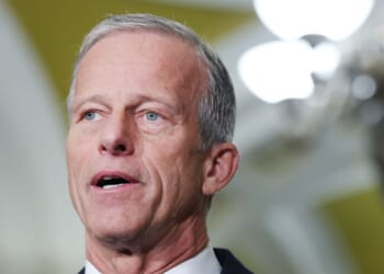Senate Majority Leader John Thune speaks during a news conference following a weekly Republican policy luncheon at the U.S. Capitol on March 10, 2026, in Washington, D.C.