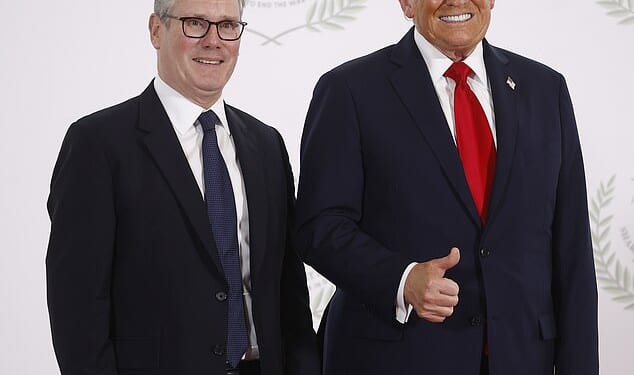 British Prime Minister Keir Starmer and US President Donald Trump at a Gaza Peace Summit in October 2025