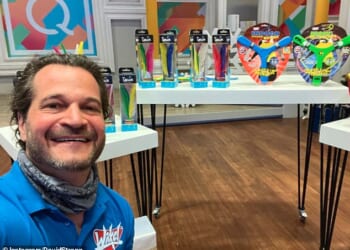 David Strang, 52, (pictured) is the creator behind popular novelty toys like giant bouncy balls and indoor boomerangs. His products have reached global shelves, appearing in everything from speciality stores like Hamleys to retail giants like Walmart and Amazon