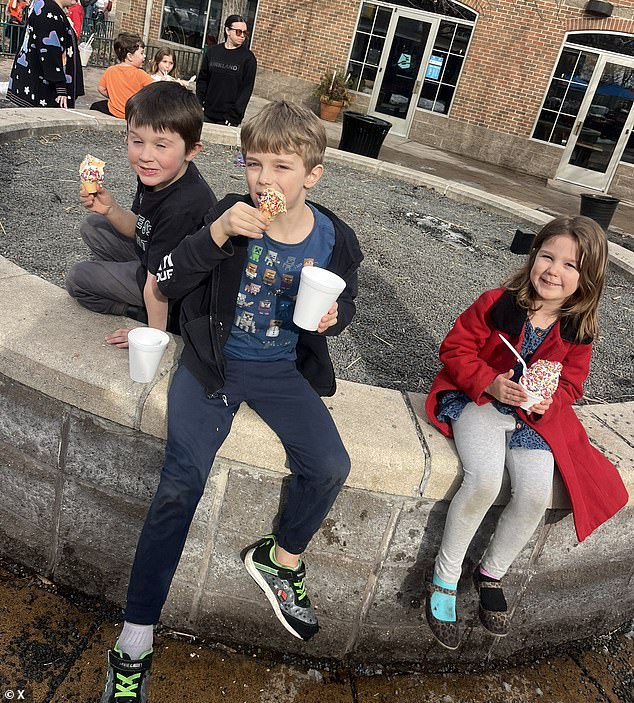 Pierce was a mother to three young kids in Hudson, Cayden and Avery (pictured on Friday)