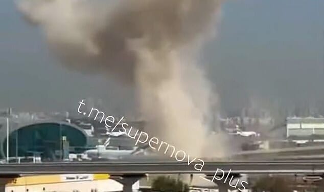 Explosions were reported near Dubai International Airport around 8am local time (4am GMT), with a fire seen burning close to the complex after another suspected Iranian drone attack