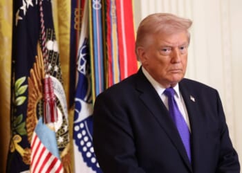 President Donald Trump arrives for a Medal of Honor Ceremony in the East Room of the White House on March 2, 2026, in Washington, D.C.