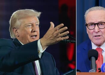 President Donald Trump referred to Senate Minority Leader Chuck Schumer, right, a New York Democrat, as "a desperate, crippled politician, who has lost control of the Radical Left Democrats."