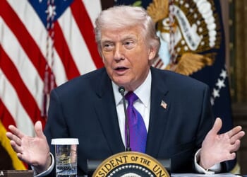 President Donald Trump during a roundtable on the Ratepayer Protection Pledge in the Indian Treaty Room in the Eisenhower Executive Office Building near the White House in Washington, DC on Wednesday