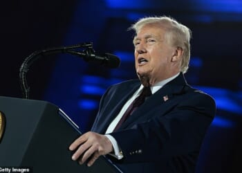 President Donald Trump spoke for an hour and five minutes Wednesday night at the National Republican Congressional Committee's annual fundraising dinner at Union Station in Washington, D.C.