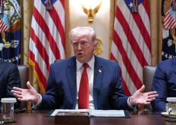 President Donald Trump speaks during a Cabinet meeting at the White House, Thursday, March 26, 2026, in Washington. He described Britain's aircraft carriers as 'toys' in his latest swipe at the UK