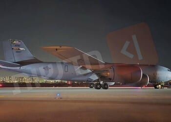 US Central Command confirmed that all six military crew members of a refueling mission died in a mid-air collision in 'friendly airspace.' Pictured in the US plane that survived the crash and landed safely with damage to its tail