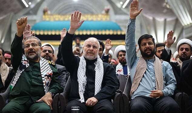 Mohammad ⁠Bagher Ghalibaf, 64, (pictured, centre) has been in his high-level role since 2020