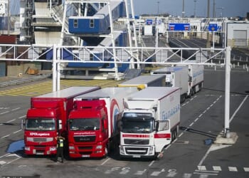 The men ¿ who have not been named ¿ were arrested by French police in Calais on Friday as the vehicle they were in prepared to board a ferry (Stock image of lorry in Port of Calais)