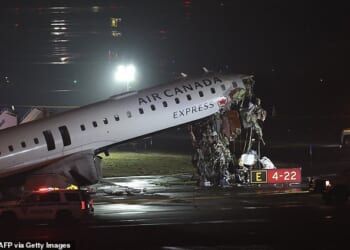 An Air Canada Express plane collided with a Port Authority vehicle on Sunday night on Runway 4 of LaGuardia Airport. The cockpit suffered severe damage