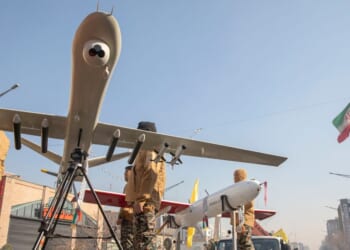 Iranian Basij militia members display their drones during military maneuvers in Tehran, Iran on Jan. 10, 2025.