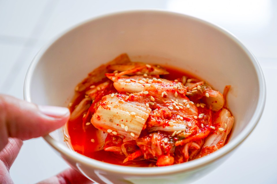 A bowl of homemade kimchi cabbage