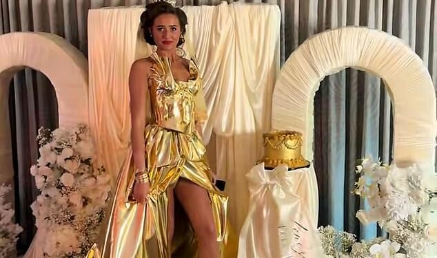 Venezuela Fury posed in front of decorations inside her lavish hen do at Morecambe Football Club on Thursday