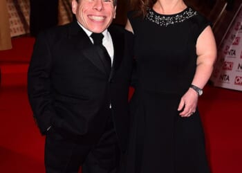 Warwick Davies with his wife Samantha Davis arriving for the 2015 National Television Awards at the O2 Arena, London