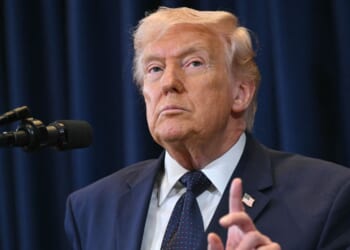 President Donald Trump speaks during a press conference at Trump National Doral in Miami, Florida, on March 9, 2026.