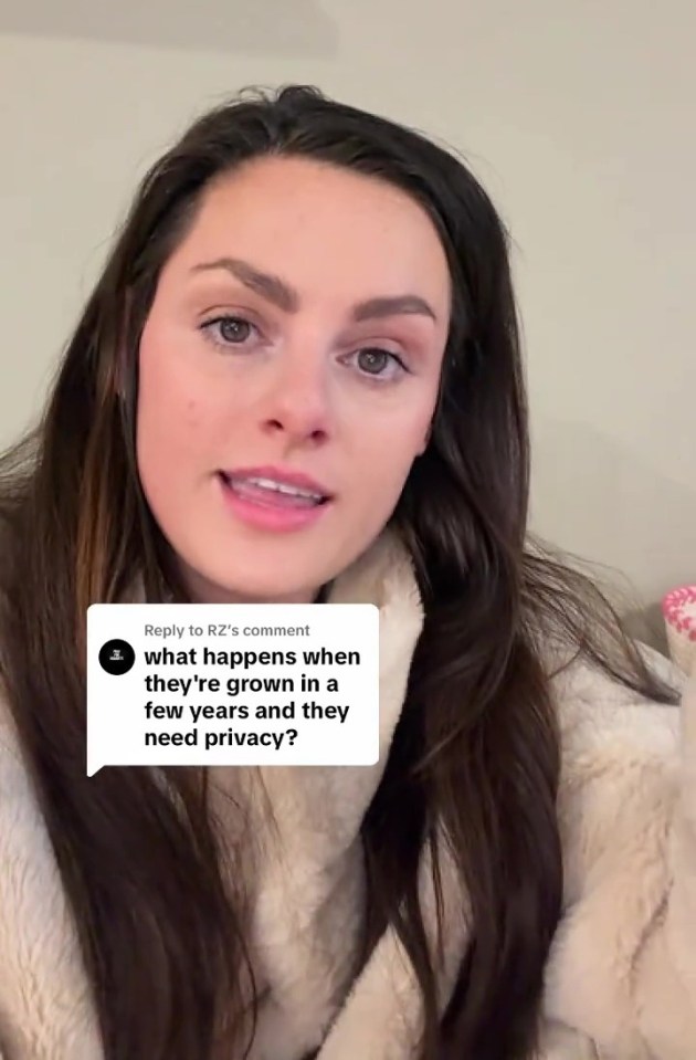 A woman replying to a comment that asks what happens when her children grow up and need privacy.