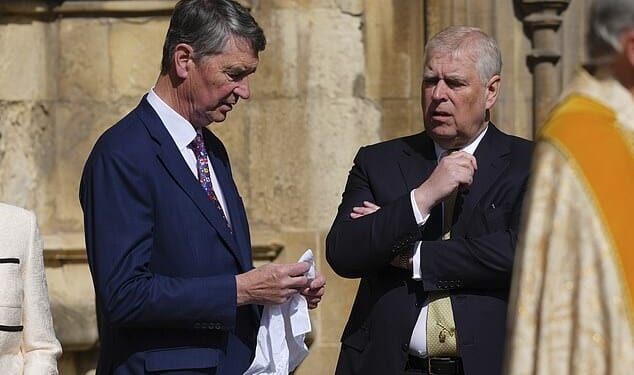 According to body language expert Judi James , a 'defiant and arrogant' Andrew looked synonymous with 'a heat-seeking missile' as he quickly sought to make conversation with a 'trapped' Vice Admiral Sir Tim, 71