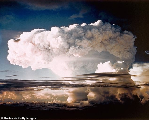 The 'Ivy Mike' nuclear test on November 1, 1952 (Pictured) was one of the largest surface detonations ever, completely destroying Elugelab Island in the Marshall Islands