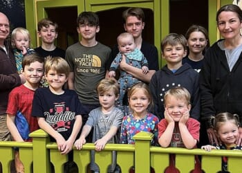 (Back row) Oliver holding Kiefer, Rhett, Casper, Elliott with Indy, Taliesin, Seren and Natalie. (Front) Felix, Milo, Jonah, Delia, Kit and Quinn