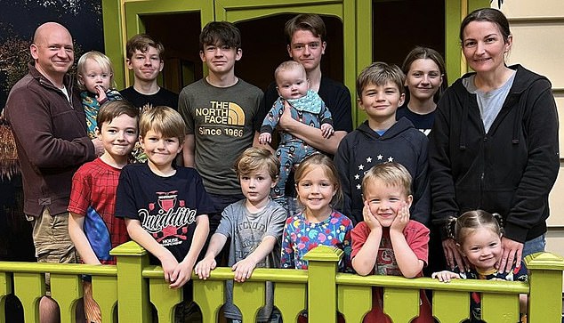 (Back row) Oliver holding Kiefer, Rhett, Casper, Elliott with Indy, Taliesin, Seren and Natalie. (Front) Felix, Milo, Jonah, Delia, Kit and Quinn