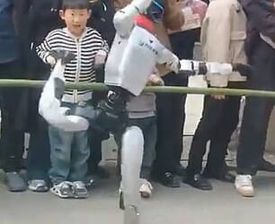 Shocking footage, filmed at a show in Shaanxi Province, China , on Saturday 21 March, shows a Unitree robot spinning around the stage