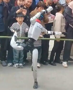 Shocking footage, filmed at a show in Shaanxi Province, China , on Saturday 21 March, shows a Unitree robot spinning around the stage