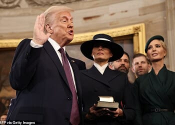 Donald Trump has openly flirted with the idea of reclaiming the White House in 2028. He is pictured alongside Melania and Ivanka at his presidential inauguration on January 20, 2025