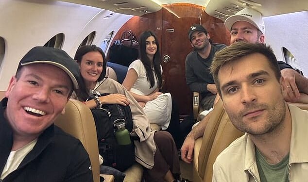 Trump adviser, Alex Bruesewitz (right front), dog-walker Sarah Daither (middle left), former lobbyist Jay Footlik and others managed to escape on a private plane