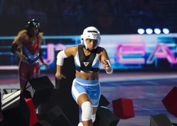 Emily Bell (pictured) and Josh McDonald were crowned the ultimate Gladiators Champions of 2026 during Saturday's intense final