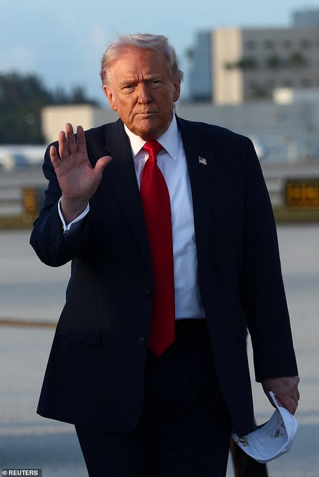 President Donald Trump waved as he arrived in Miami, Florida on Saturday