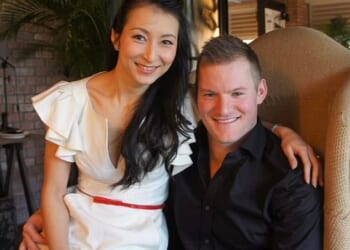 Father-of-two Blair Campbell (pictured with wife Tina), 35, died after he accidentally hit a substation wire covered in ivy in October 2022