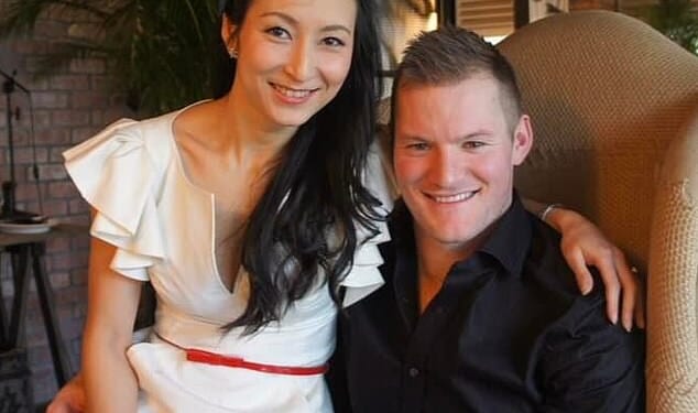 Father-of-two Blair Campbell (pictured with wife Tina), 35, died after he accidentally hit a substation wire covered in ivy in October 2022